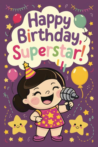 Photo birthday card featuring girl singing into microphone