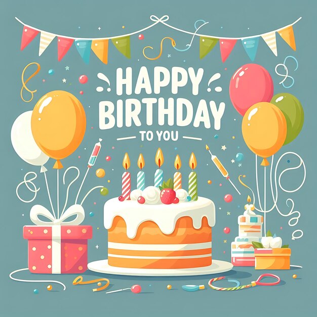Photo a birthday card with balloons and a banner that says happy birthday