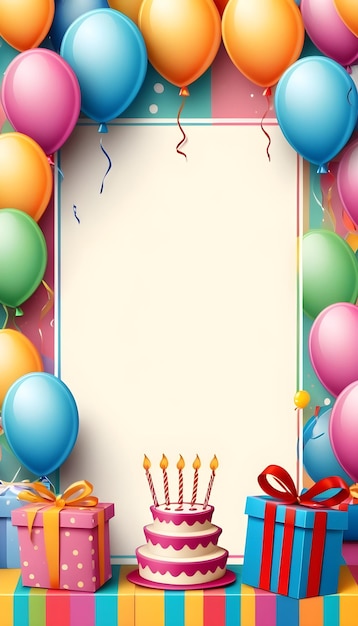 Photo a birthday card with balloons and a birthday card for birthday party