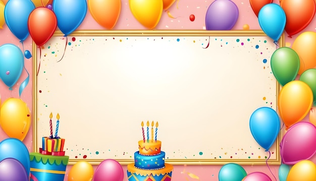 открытка на день рождения с воздушными шарами и рамкой с местом для вашего текста