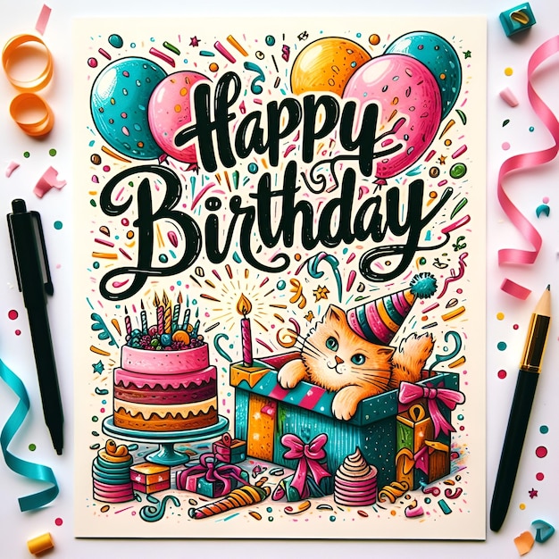 a birthday card with a cat on it