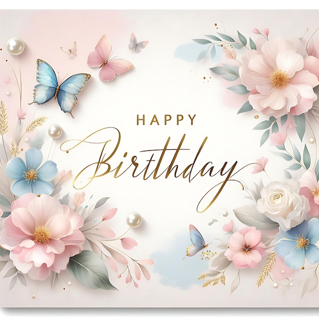 Photo a birthday card with flowers and butterflies on it