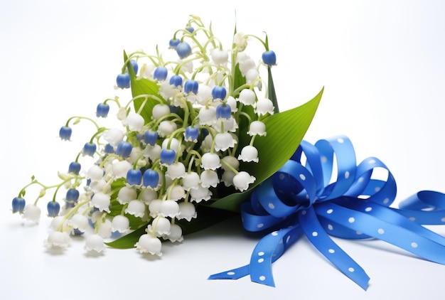 Birthday card with lily of the valley and blue colored background Illustration Generative AIxD