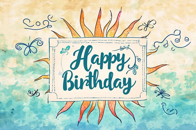 Photo a birthday card with the words happy birthday on it in the style of sketch with a cute and adorable look