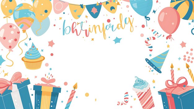 Photo birthday celebration background fun party decoration balloon confetti blue happy design