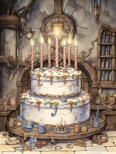 Открытка с тортом на день рождения
