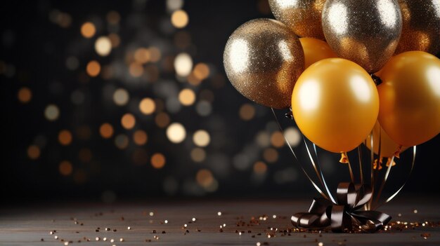 Birthday celebration with gold balloons and glitter