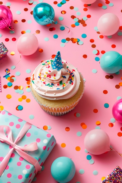 birthday cupcake candy confetti Selective focus