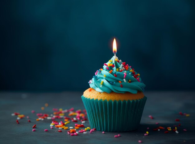 Birthday cupcake with candle Illustration AI Generative