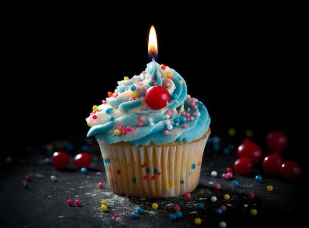 Birthday cupcake with candle Illustration AI Generative