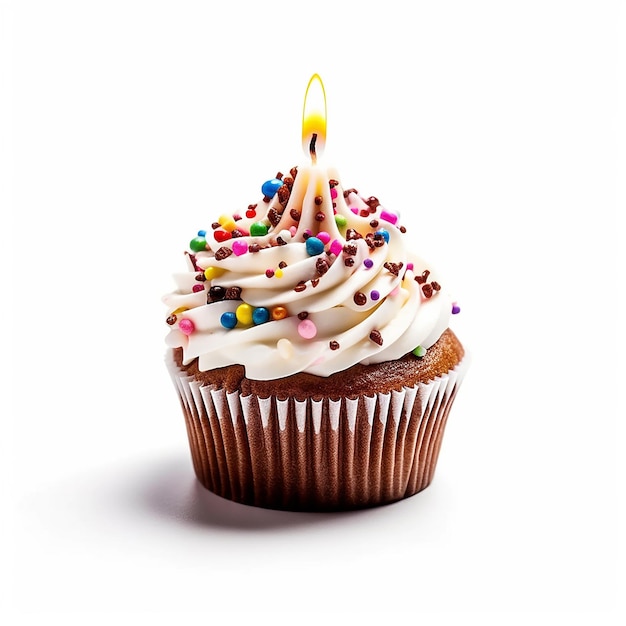 birthday cupcake with candles on a white background