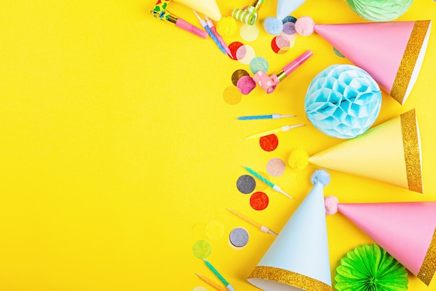 Birthday decor on yellow background