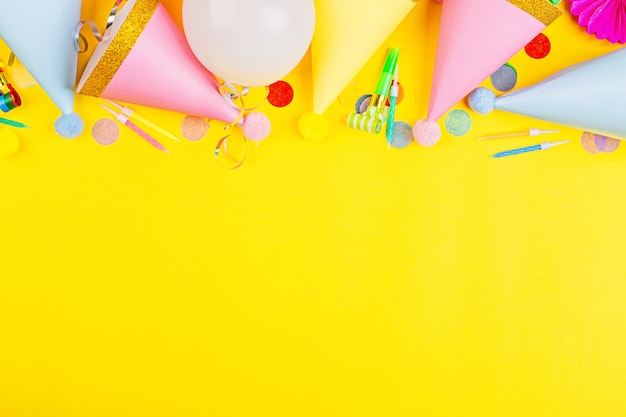 Birthday decor on yellow background