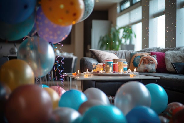 Birthday decoration in cozy living room interior