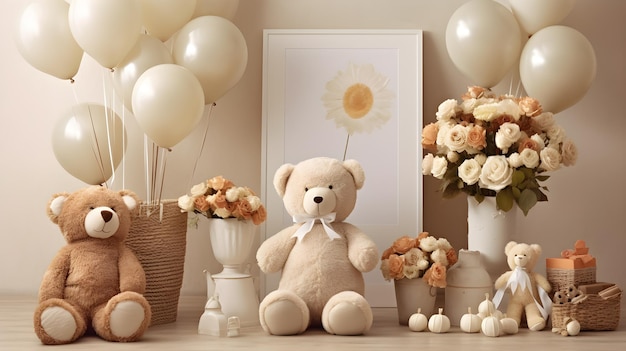 Birthday Decoration with balloon and Tedding bear