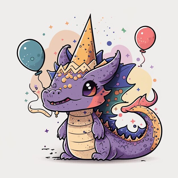 Birthday dragon cartoon vector illustration