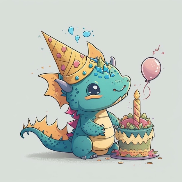 Birthday Dragon Cartoon Vector Illustration