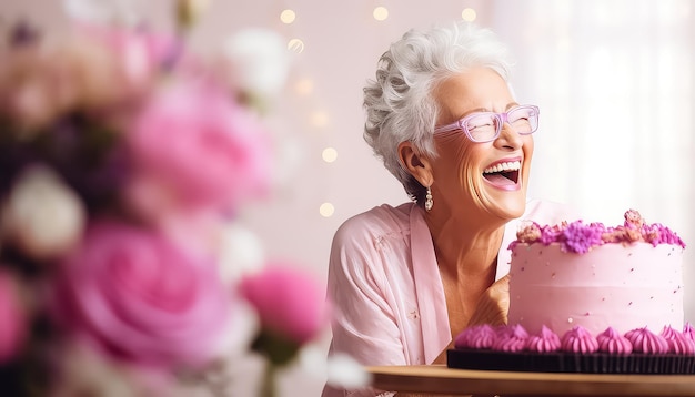 Photo birthday of an elderly woman in a old home