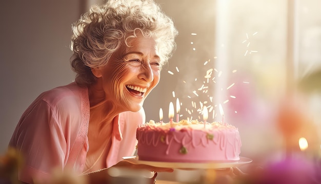 古い家の年配の女性の誕生日