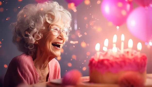 古い家の年配の女性の誕生日