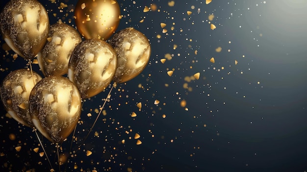 Золотые воздушные шары на день рождения дизайн фона Счастливого дня рождения золотой воздушный шар и конфетти элемент декорации для празднования дня рождения дизайн поздравительной карточки