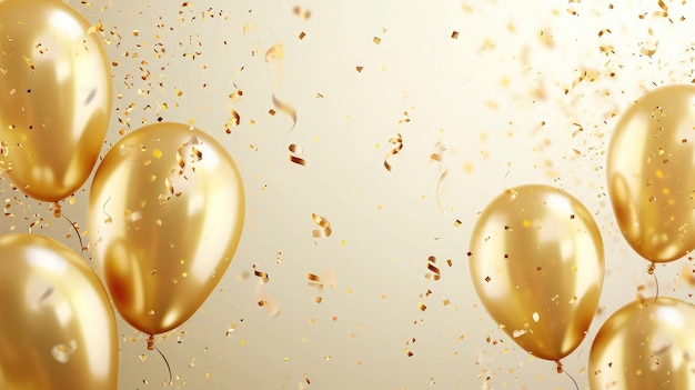 Золотые воздушные шары на день рождения дизайн фона Счастливого дня рождения золотой воздушный шар и конфетти элемент декорации для празднования дня рождения дизайн поздравительной карточки