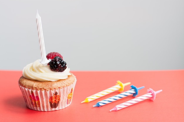 Birthday homemade cupcake with candles