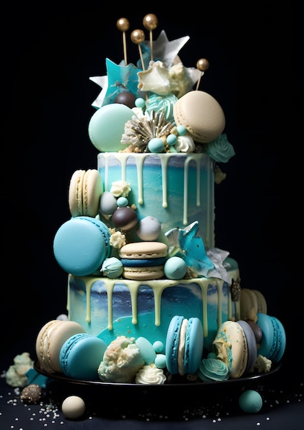 Birthday ice cream macaroon turquoise cake