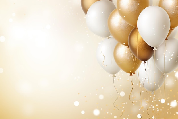 birthday illustration with gold balloons and golden dust
