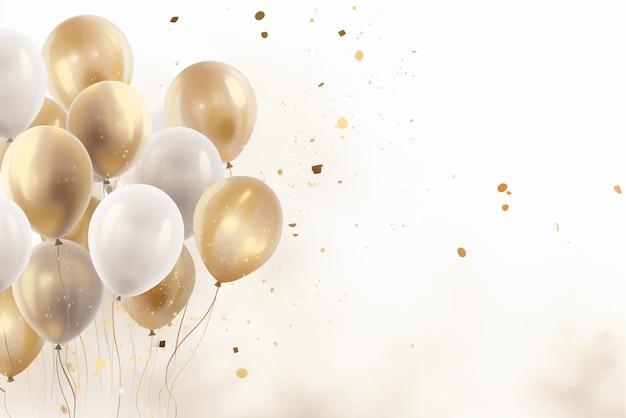 birthday illustration with gold balloons and golden dust