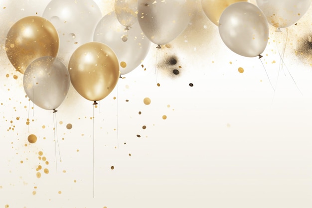 иллюстрация дня рождения с золотыми воздушными шарами и золотой пылью
