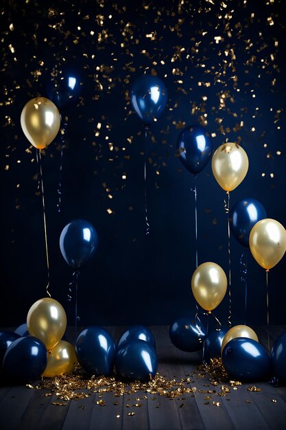 Foto celebrazione del nuovo anno di compleanno sfondo palloncini blu e oro festeggiare sfondo palloncini ai