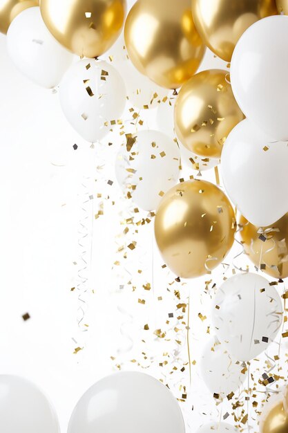 Photo birthday new year celebration background white and gold balloons celebrate backdrop balloons ai