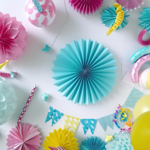 Foto festa di compleanno intorno a un cerchio con decorazioni colorate divertenti