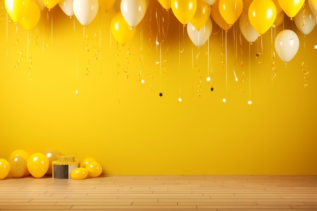 Birthday party background on yellow