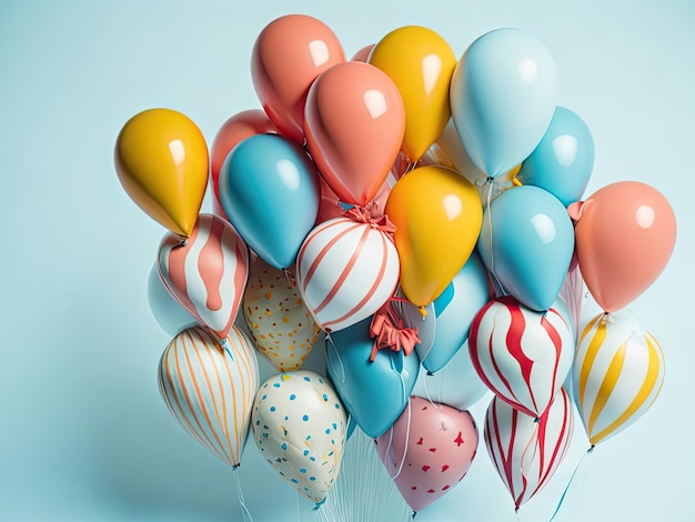 Birthday party balloons on light background ai generative