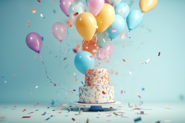 Birthday party balloons with cake Generate Ai