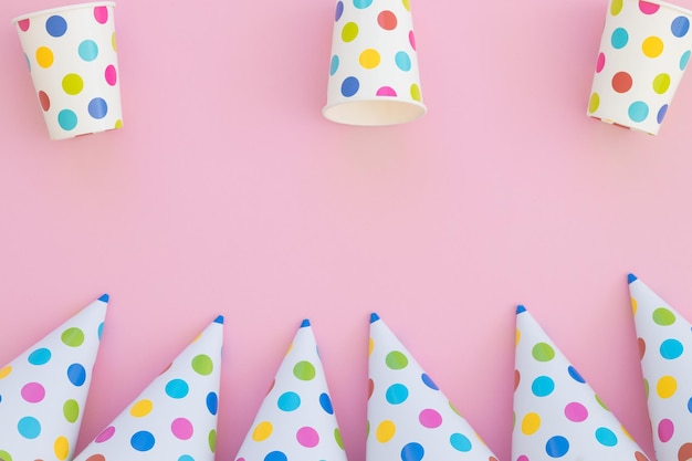 Birthday party banner with corner border on a pink background