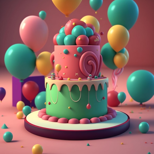 Birthday party cake decorating with balloons generative ai