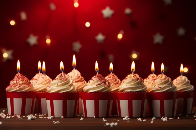 День рождения, колпаки и свечи на красном фоне, ar 32