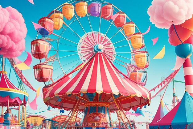 A birthday party at a carnival with a ferris wheel