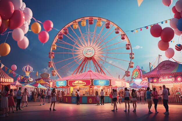 A birthday party at a carnival with a ferris wheel