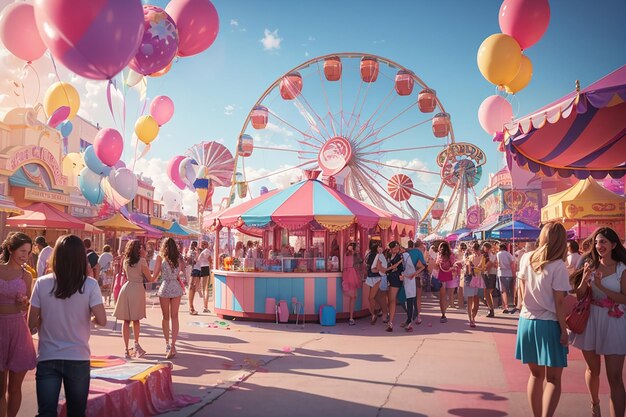 A birthday party at a carnival with a ferris wheel