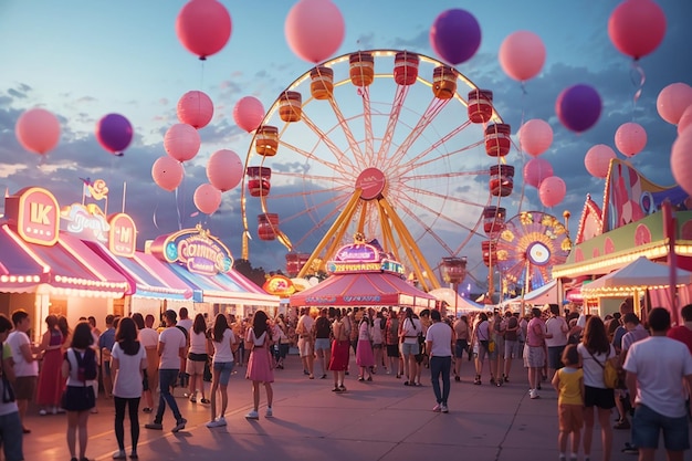 A birthday party at a carnival with a ferris wheel