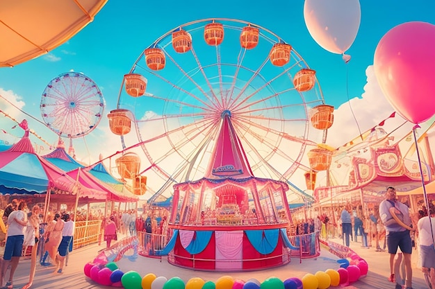 A birthday party at a carnival with a ferris wheel