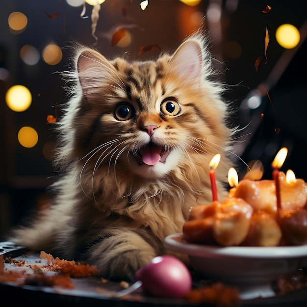 誕生日パーティーの猫 ロイヤルティフリー 猫の画像