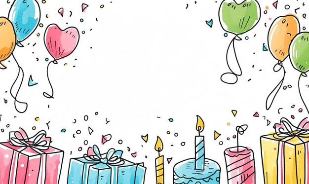 Foto elementi della festa di compleanno carino doodle illustrazione sfondo bianco