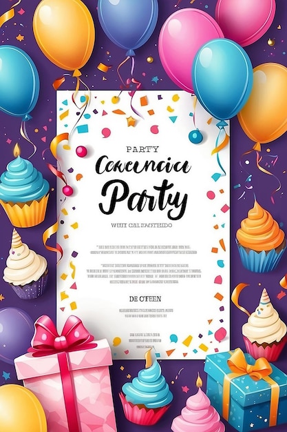 Birthday party invitations card with empty space for text