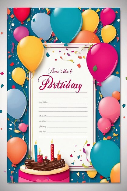 Photo birthday party invitations card with empty space for text