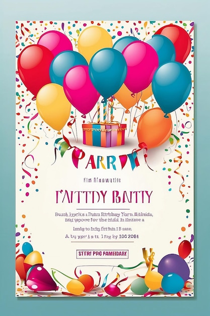 Photo birthday party invitations card with empty space for text